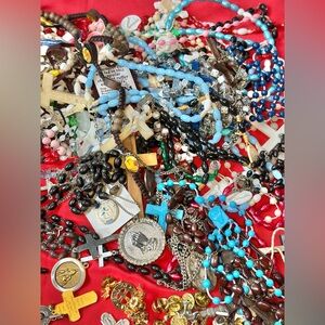 Vtg Religious LotCrosses Necklaces Medals Pendants France Italy Crusafix Rosary
